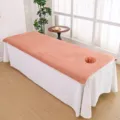 Thick microfiber massage bed cover with face hole for beauty salon spa pink and white - Orange