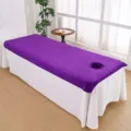 Thick microfiber beauty salon massage bed cover with facial hole and elegant white skirt set. - Deep purple