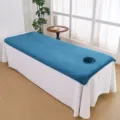Thickened microfiber massage bed sheet with face hole beauty salon cover spa table linen. - Peacock Blue