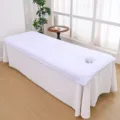 Thickened microfiber beauty salon bed sheet with face hole white massage table cover skirt - White