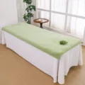 Thick microfiber beauty salon massage table bed cover with face hole and skirt green - Matcha Green
