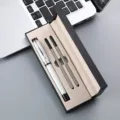 Coffret cadeau stylo bille en metal d'affaires avec stylo roller et deux recharges elegantes. - Boîte à Double Stylo / Blanc