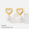 Retro heart imitation pearl earrings, stainless steel gold tone chic fashion jewelry for women. - Heart Shape