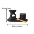 Conjunto de quemador de incienso de resina creativa moderna con bandeja y pinzas para decoración. - Set de regalo / Juego de caja de regalo calada - todo negro / Todo Negro