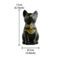 Detailed view of the Egyptian cat incense burner showing size measurements and fine craftsmanship. - Egyptian Cat Incense Burner / All Black