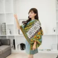 Ethnic floral printed cotton twill scarf, versatile sun protection shawl for women. - L148