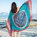 Detailed view of large printed beach scarf with vibrant mandala pattern for women. - L13 / Above 175cm