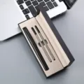 Premium business gift pen set with black rollerball pen, two refills and elegant leather texture box. - Double Pen Slot Box / Black