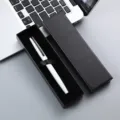 Business metal ballpoint pen with black gift box, elegant white finish for office and gift use. - Lid Box / White
