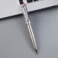 Metal ballpoint pen with patterned cap and rotating design for business office gift - 4# (Red White Blue Geometric)