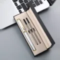 Business office metal signature pen gift box set with two refills for writing use - Double Pen Slot Box / White