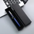 Metal signature pen gift box set, elegant blue barrel with gold clip, premium business stationery gift. - Lid and Base Paper Box / Blue