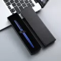 Blue metal signature pen with black gift box set, elegant business gift and custom office supply. - Lid Box / Blue
