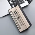 Metal rollerball pen gift set with two refills in black presentation box for business office use. - Silver Pen With Silver Clip / Double Pen Slot Box