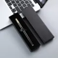 Premium black metal ballpoint pen in elegant gift box, perfect for business office use. - Black Pen With Gold Clip / Lid Gift Box