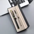 Metal rollerball pen gift set with black and gold design, elegant business stationery box. - Black Pen With Gold Clip / Single Pen Slot Box