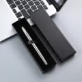 Elegant silver metal ballpoint pen set in black gift box for business office stationery. - Silver Pen With Silver Clip / Lid Gift Box