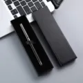 Black metal rollerball pen set with gift box for business office and corporate gifting. - Lid and Base Paper Box / Black