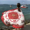 Detailed view of the large beach shawl with carriage pattern, perfect for summer travel. - Above 175cm / L158