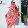 Ethnic style colorful floral print summer sun protection beach scarf shawl for travel fashion. - L64