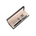 Luxury metal ballpoint pen gift set with elegant black box, perfect for business and office. - Black Pen with Silver Trim + Double Refill Pen Box