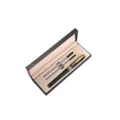 Close-up detail of luxury metal ballpoint pen set with two refills in black gift box. - Black Pen with Gold Hardware & Pen Box with 2 Refills