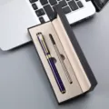 Metal gift pen set with purple ballpoint pen and refill in elegant black presentation box. - Sapphire Blue Pen with 1 Refill Pen Box