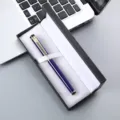 Purple metal gift pen with golden clip in black presentation box for corporate business giveaways. - Royal Blue Pen with 041# Box