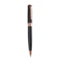 Sleek black and rose gold metal ballpoint pen for business gifts and office stationery. - Matte Black Barrel with Rose Gold Accessories