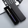 Bolígrafo de metal morado con caja de regalo negra, elegante instrumento de oficina. - Bolígrafo azul real con caja de dos piezas