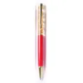 Metal liquid gold foil ballpoint pen with transparent upper barrel and red finish body. - China Red