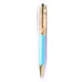 Luxury metal ballpoint pen with gold foil flakes, clear liquid barrel, elegant office gift. - Sky Blue