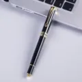 Black business metal signature pen with gold clip, elegant gift rollerball pen for office use. - Piano Black Pen with Shiny Gold Trim