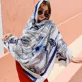 Summer fashion women silk scarf nautical anchor print beach shawl sun protection wrap 90cm - Style 12