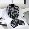 Black and white striped silk square scarf, elegant 90cm large neckerchief for women. - Style 8