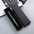 Business metal ballpoint pen set with gift box, dark gray color, sleek design for office use. - Lid Box / Gray