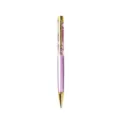 Roze vloeibare drijvende gedroogde bloem balpen met elegante gouden accenten en details. - Paars