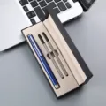 Business metal signature pen set with blue pen, two refills and black gift box variant - Double Pen Slot Box / Blue