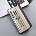 Metal ballpoint pen business gift set with luxury box, white pen and two spare refills. - Double Pen Slot Box / White