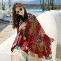 Exotic geometric print resort shawl lightweight summer beach sunscreen scarf for women vacation - L266