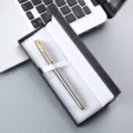 Elegant metal rollerball pen in a black gift box, professional business stationery set. - Silver Pen With Gold Clip / 041 Pen Box