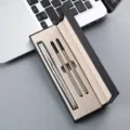 Luxury metal rollerball pen gift set with two refills and elegant black presentation box. - Double Pen Slot Box / Silver