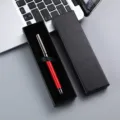 Metal ballpoint pen set with black gift box for business office and corporate gifting. - Lid and Base Paper Box / Red