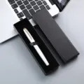 White metal ballpoint pen with black gift box, business promotional gift set item. - White Pen & Lid and Base Pen Box