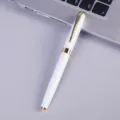 Sleek white metal rollerball pen with gold trim elegant business signature office gift. - White Pen
