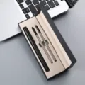 Metal signature pen gift set with black ballpoint pen and two refills in luxury box SKU - Double Pen Slot Box / Black