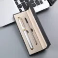 White and gold metal ballpoint pen set with gift box, elegant business stationery. - White Pen with Single Refill Pen Box