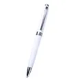 Witte metalen balpen met zilveren clip, elegante zakelijke draaibare pen voor op kantoor. - Witte penhouder met zilveren accessoires