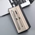 Metal ballpoint pen and refill gift box set, business office stationery set in silver. - Silver Pen With Silver Clip / Single Pen Slot Box