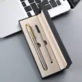 Business metal rollerball pen gift box set with refill, elegant office stationery supply. - Silver Pen With Gold Clip / Single Pen Slot Box